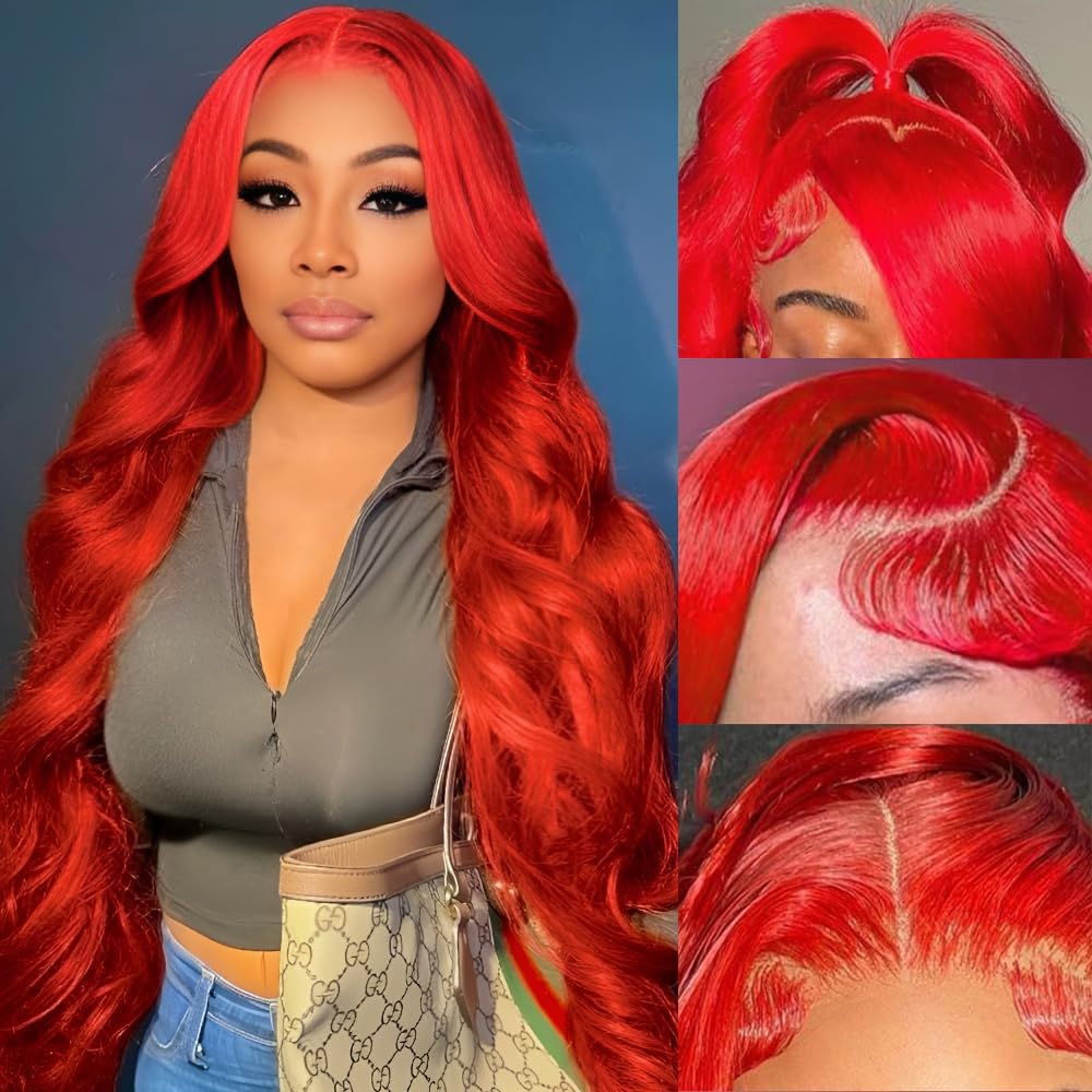30 Inch Red Wig Human Hair Pre Plucked Red Lace Front Wigs Human Hair 200% Density 13x4 Colored Wigs for Women Body Wave Red Lace Front Wig with Baby Hair