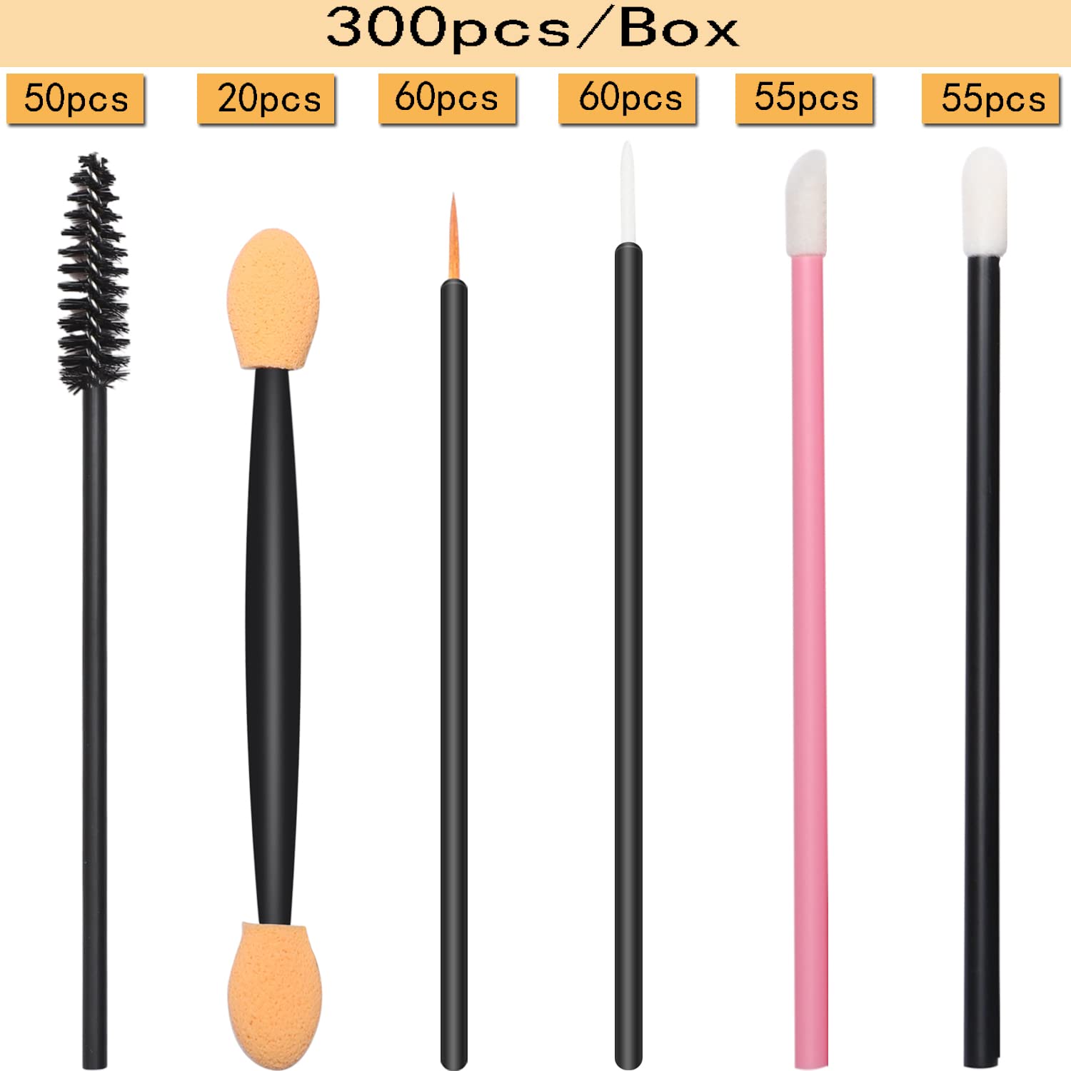 300pcs Disposable Makeup Tool Kit,Brow brush/Mascara brush/Lip Applicators/Eyeshadow applicators/Eye liner brush,JASSINS Makeup Disposable Accessories With Organizer Box - Image 2