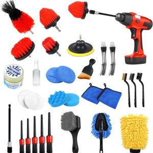 30Pcs Car Detaling Brush Set, Interior Car Cleaning Kit, Drill Brush Attachments for Cleaning, Auto Exterior Detail Brushes for Wheel Tire Windshield
