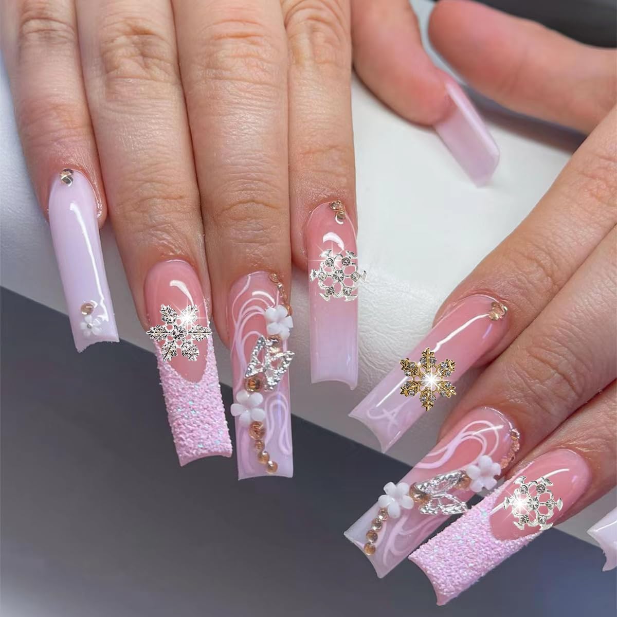 30PCS Christmas Snowflake Nail Charms, Silver Snowflake Nail Art Charms for Acrylic Nails, 3D Alloy Snowflake Charms for Women Manicure DIY Crystals Winter Christmas Nails S3 - Image 7