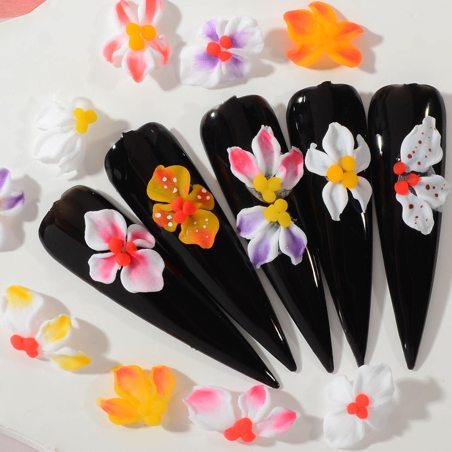 30PCS Handmade Summer Hawaiian Acrylic Flower Nail Art Charms Advanced Handcrafted Tropical Flowers Nail Charms Colorful Sculpted Floral Nails Decor for Women Profession Nail Art Craft Jewelry - Image 5