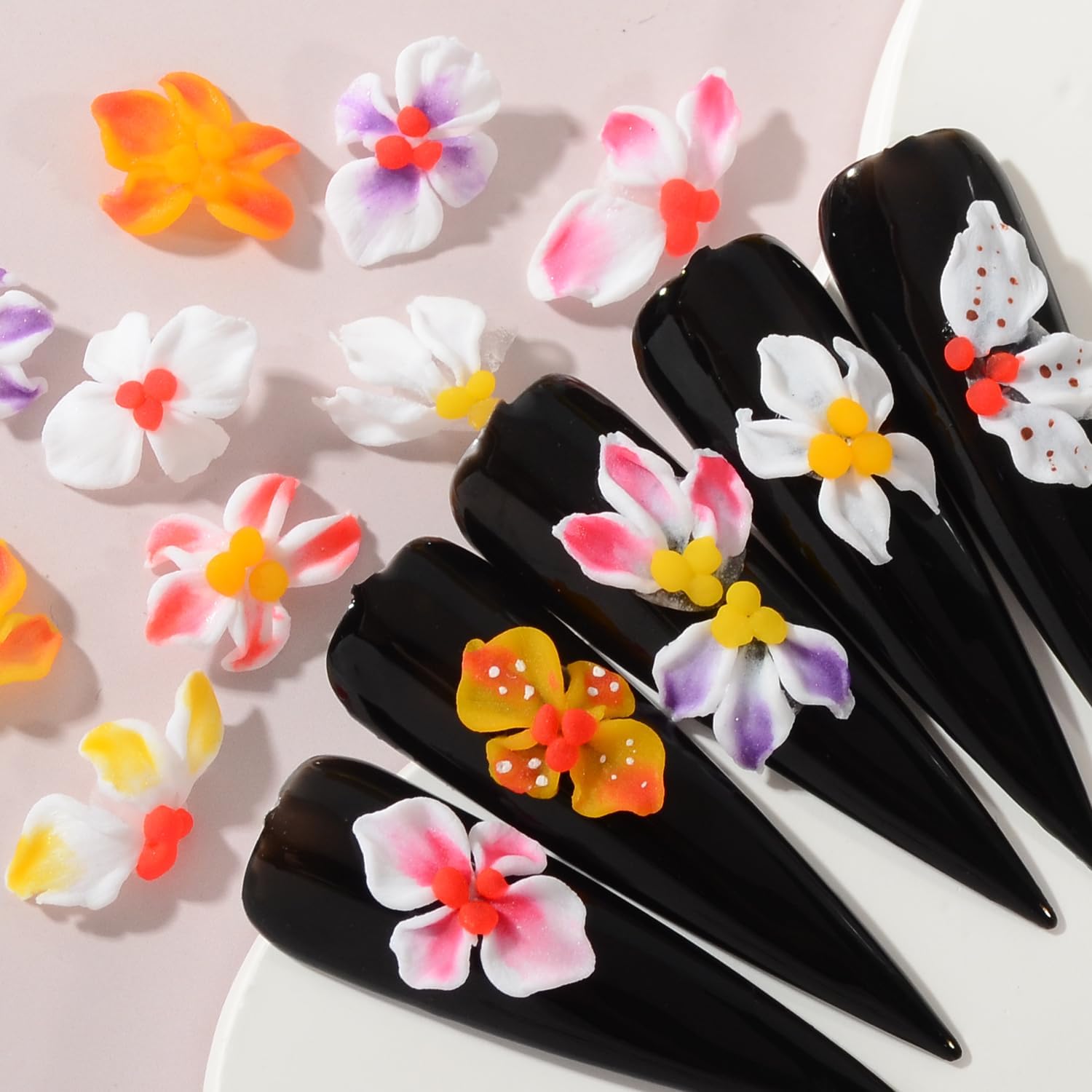 30PCS Handmade Summer Hawaiian Acrylic Flower Nail Art Charms Advanced Handcrafted Tropical Flowers Nail Charms Colorful Sculpted Floral Nails Decor for Women Profession Nail Art Craft Jewelry - Image 4