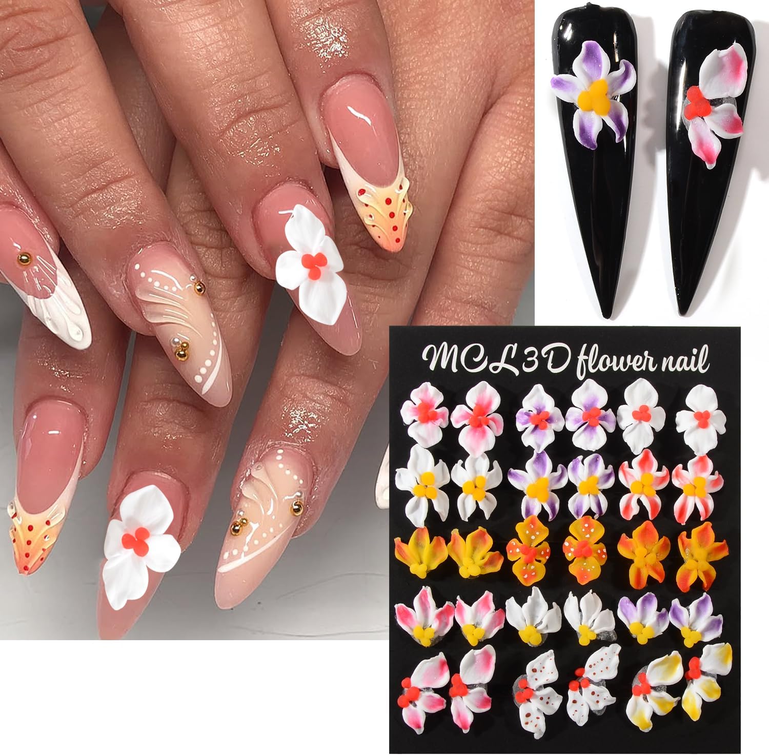 30PCS Handmade Summer Hawaiian Acrylic Flower Nail Art Charms Advanced Handcrafted Tropical Flowers Nail Charms Colorful Sculpted Floral Nails Decor for Women Profession Nail Art Craft Jewelry - Image 2