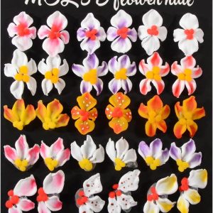 30PCS Handmade Summer Hawaiian Acrylic Flower Nail Art Charms Advanced Handcrafted Tropical Flowers Nail Charms Colorful Sculpted Floral Nails Decor for Women Profession Nail Art Craft Jewelry