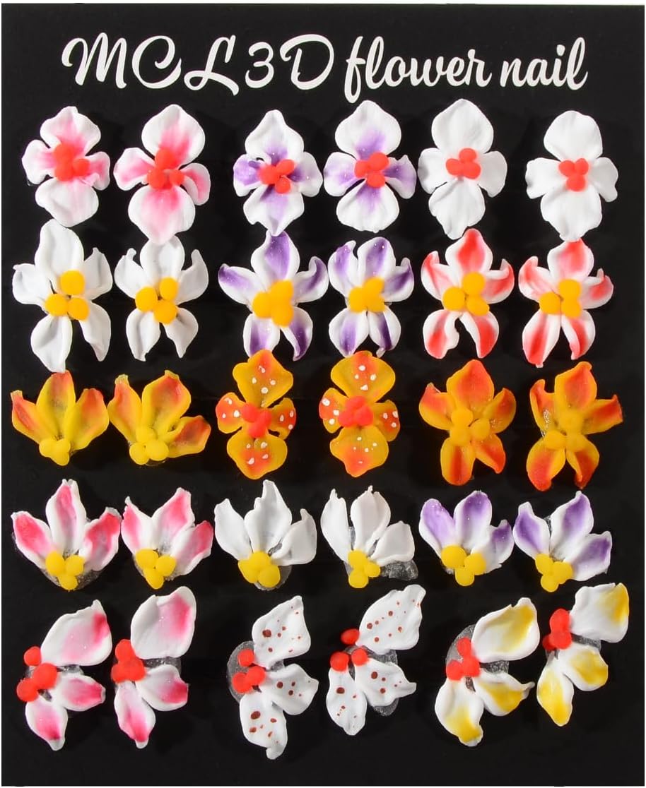 30PCS Handmade Summer Hawaiian Acrylic Flower Nail Art Charms Advanced Handcrafted Tropical Flowers Nail Charms Colorful Sculpted Floral Nails Decor for Women Profession Nail Art Craft Jewelry