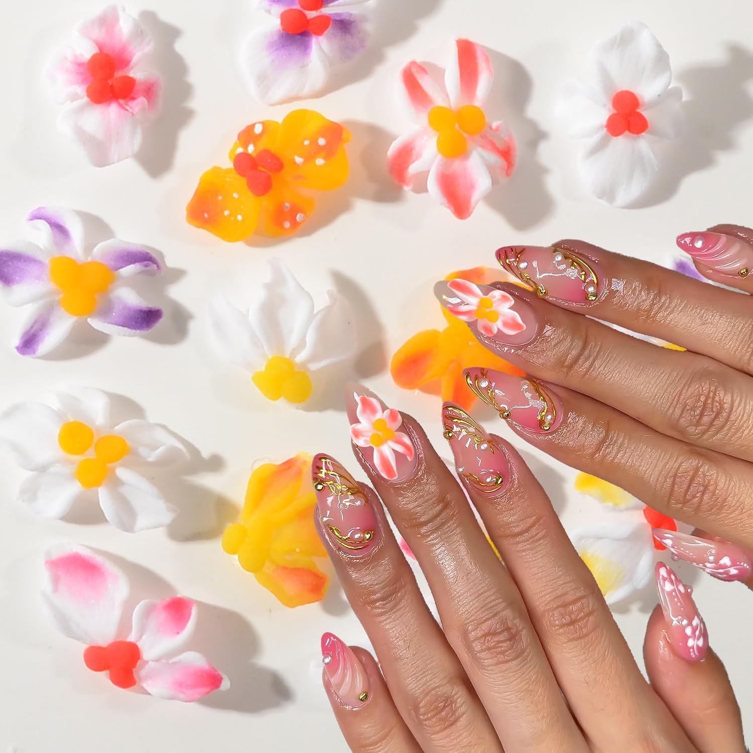 30PCS Handmade Summer Hawaiian Acrylic Flower Nail Art Charms Advanced Handcrafted Tropical Flowers Nail Charms Colorful Sculpted Floral Nails Decor for Women Profession Nail Art Craft Jewelry - Image 9