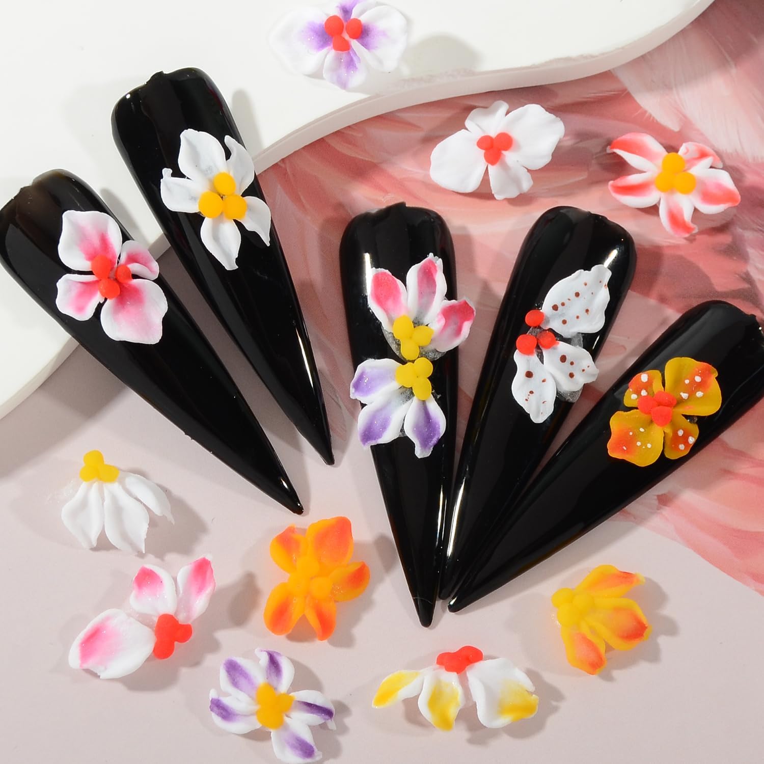 30PCS Handmade Summer Hawaiian Acrylic Flower Nail Art Charms Advanced Handcrafted Tropical Flowers Nail Charms Colorful Sculpted Floral Nails Decor for Women Profession Nail Art Craft Jewelry - Image 3