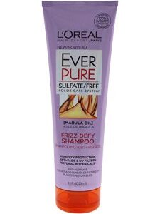 L'Oreal Paris Sulfate Free Frizz Defy Shampoo, Frizz Control Hair Care with Marula Oil, EverPure, 8.5 Fl Oz (Packaging May Vary)