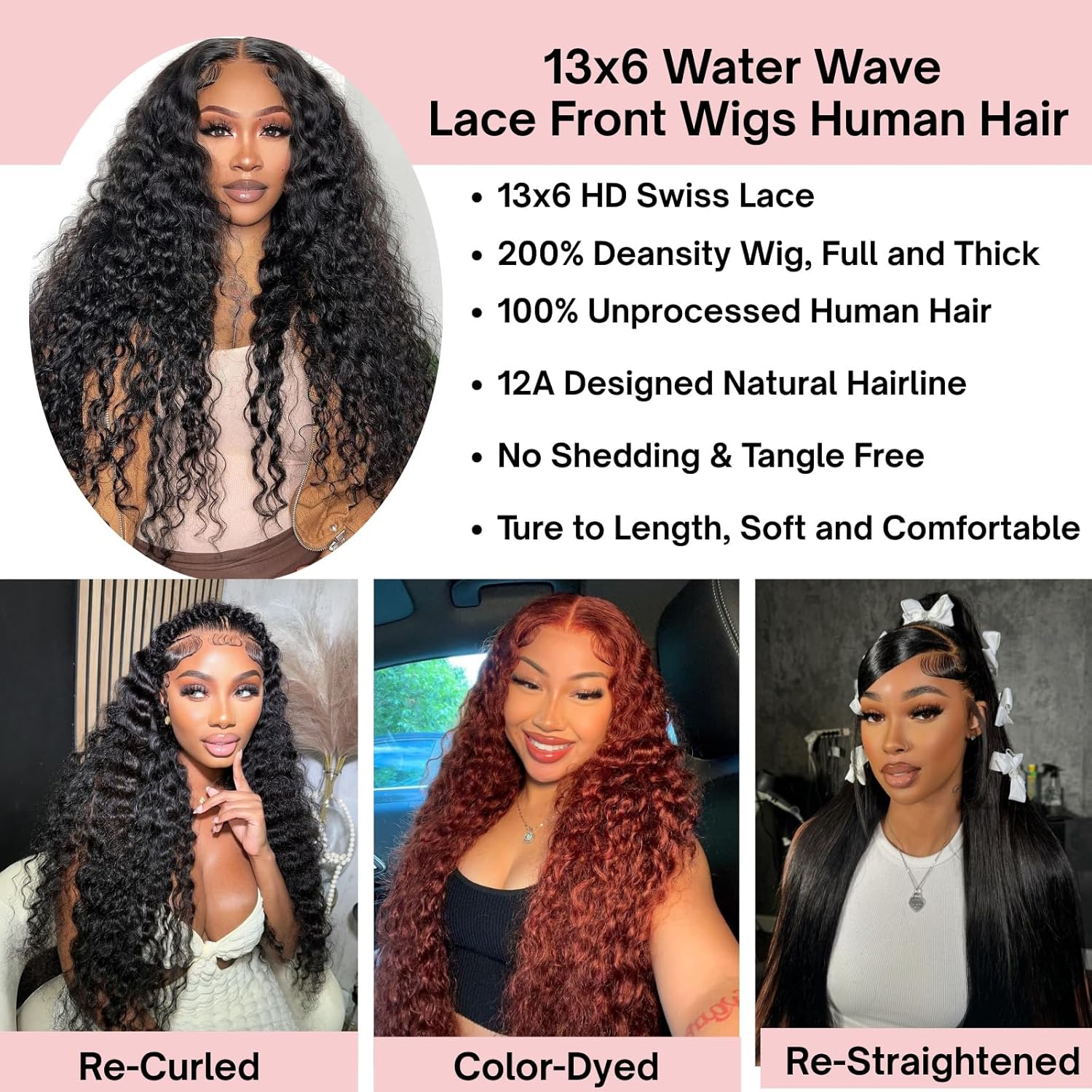 32 Inch Water Wave Lace Front Wigs Human Hair 13x6 Deep Part Curly Wig for Women 200 Density Water Wave Frontal Wigs Human Hair Pre Plucked - Image 7