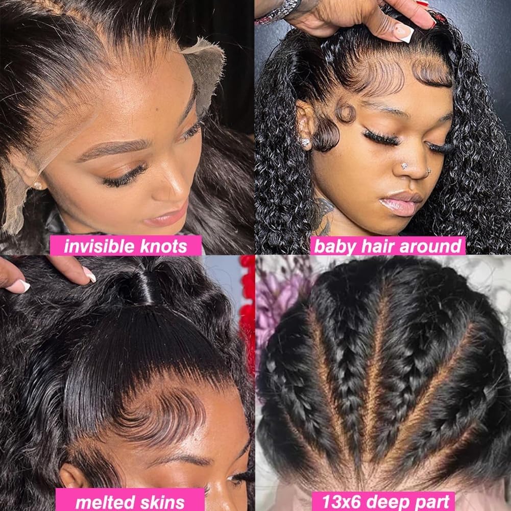 32 Inch Water Wave Lace Front Wigs Human Hair 13x6 Deep Part Curly Wig for Women 200 Density Water Wave Frontal Wigs Human Hair Pre Plucked - Image 4