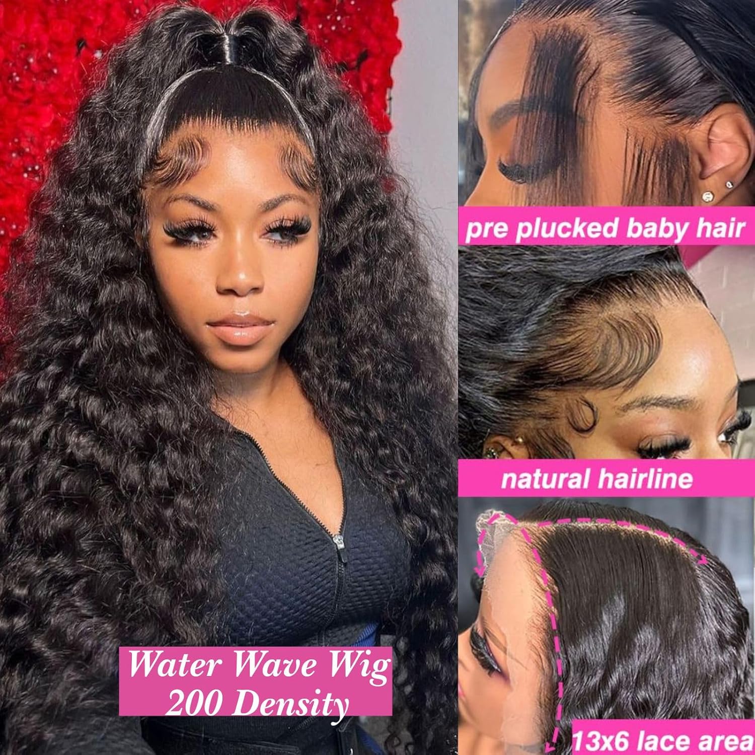 32 Inch Water Wave Lace Front Wigs Human Hair 13x6 Deep Part Curly Wig for Women 200 Density Water Wave Frontal Wigs Human Hair Pre Plucked - Image 2