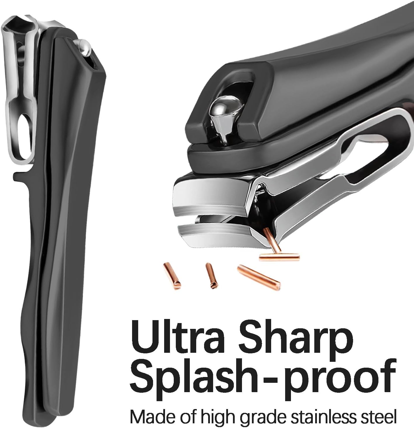 360° Rotating Head Nail Clippers for Seniors Long Handled Toenail Clippers for Men Thick Nails Heavy Duty Large Sharp Finger Nail Cutter, Stainless Steel, Black - Image 3
