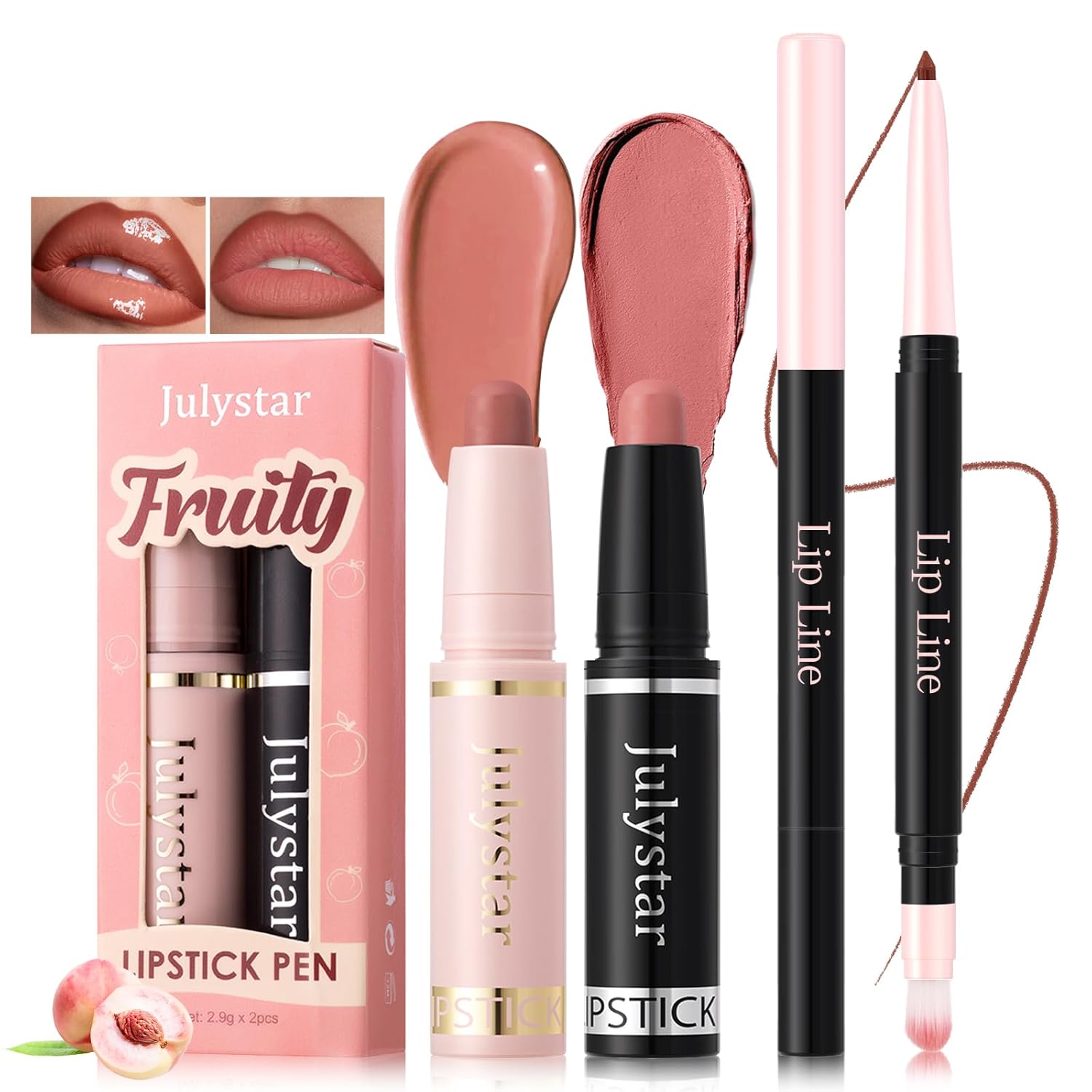 3Pcs Lip Liner Lipstick Kit 3 in 1 Nude Pink Lip Combo Set Brown Lip Liner Pen with Matte Velvet Lip Stick Plumping Moisturizing Lip Stain Big Lips Effect Lip Makeup Gift for Women
