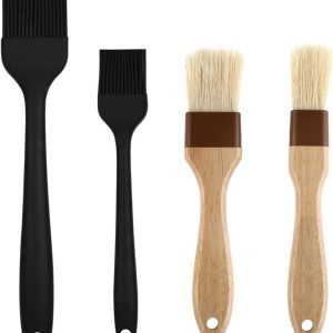 4 Pack Pastry Brush-Basting Brush Pastry Brushes for Baking, Silicone Basting Brush, Basting Oil Brush with Boar Bristles and Beech Hardwood Handles for Kitchen, Grilling and Spreading Oil, BBQ Sauce
