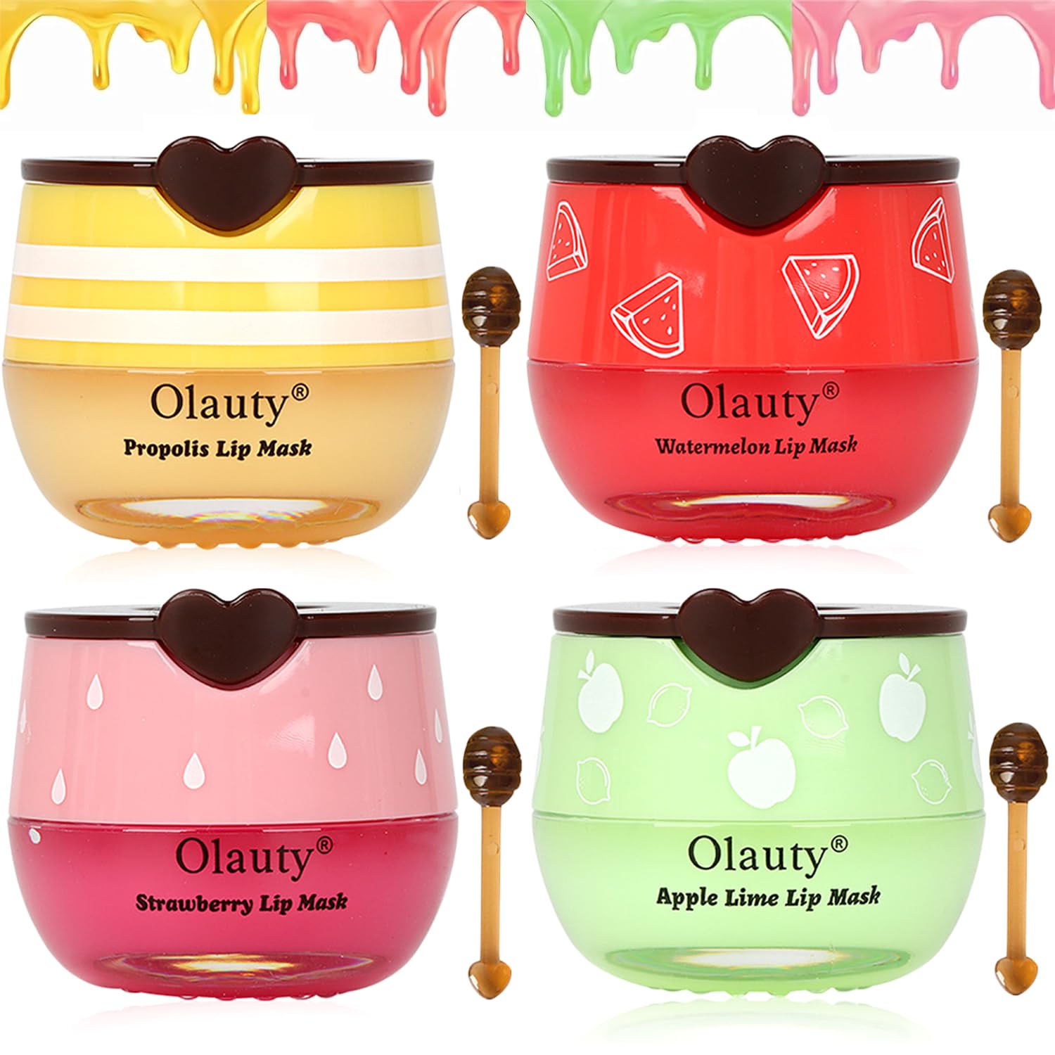 4 PCS Bee Lip Balm Honey Pot, Honey&Strawberry&Watermelon& Apple Lime Lip Mask Propolis Moisturizing Lip Balm Lip Care, Sleeping Lip Mask Hydrating Prevention Dry & Cracked Lips