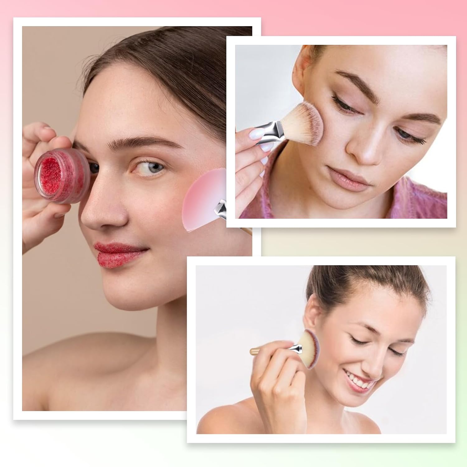 4 PCS Fluffy Fan Brushes for Facials, Face Makeup Brush Facial Supplies for Estheticians Professionals Face Applicator Tool with Long and Short Handle for Loose Powder Blush - Image 5