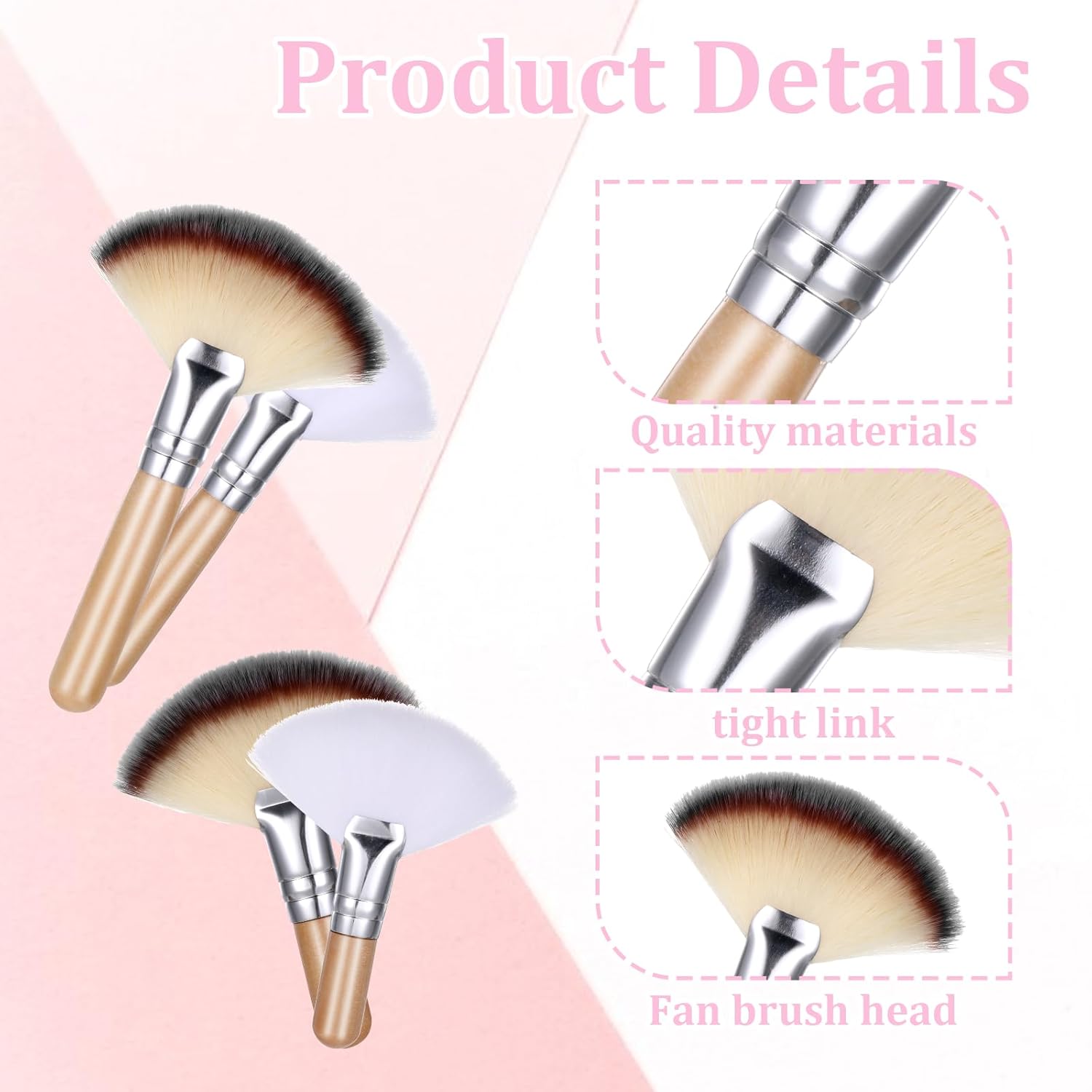 4 PCS Fluffy Fan Brushes for Facials, Face Makeup Brush Facial Supplies for Estheticians Professionals Face Applicator Tool with Long and Short Handle for Loose Powder Blush - Image 3