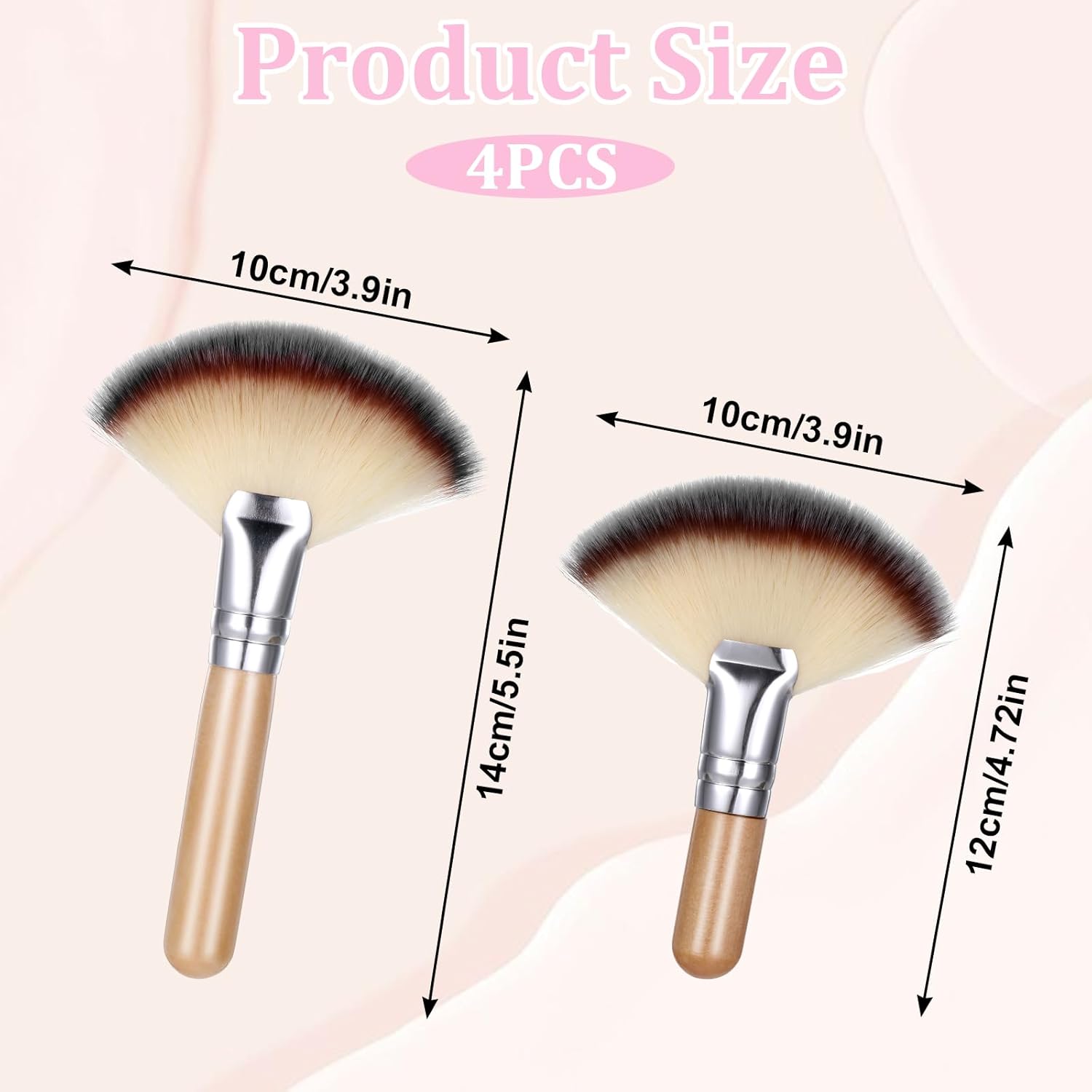 4 PCS Fluffy Fan Brushes for Facials, Face Makeup Brush Facial Supplies for Estheticians Professionals Face Applicator Tool with Long and Short Handle for Loose Powder Blush - Image 2