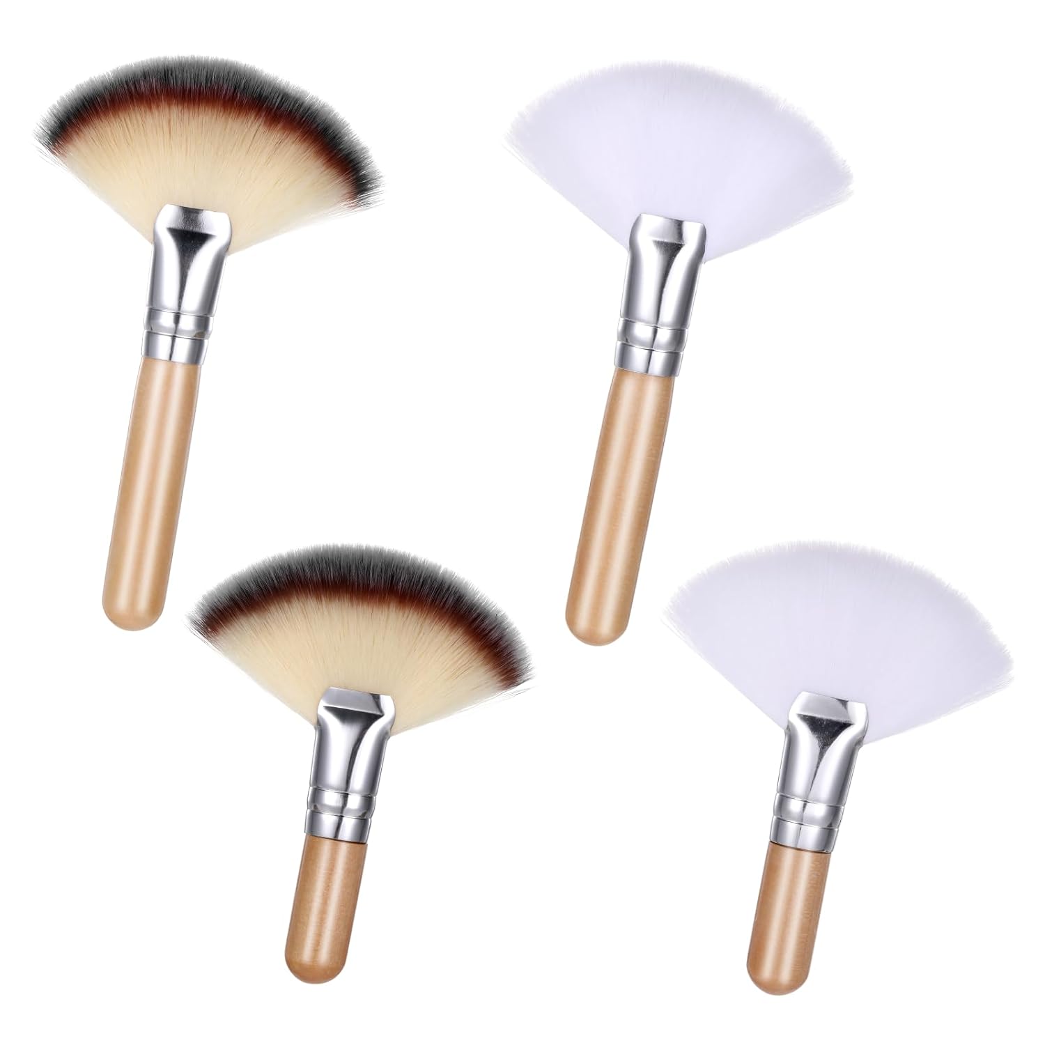 4 PCS Fluffy Fan Brushes for Facials, Face Makeup Brush Facial Supplies for Estheticians Professionals Face Applicator Tool with Long and Short Handle for Loose Powder Blush