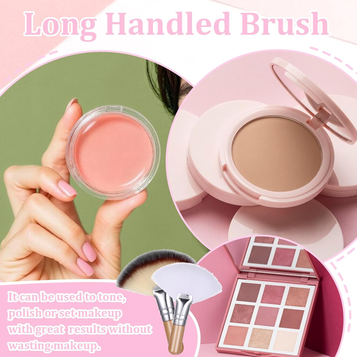 4 PCS Fluffy Fan Brushes for Facials, Face Makeup Brush Facial Supplies for Estheticians Professionals Face Applicator Tool with Long and Short Handle for Loose Powder Blush - Image 6