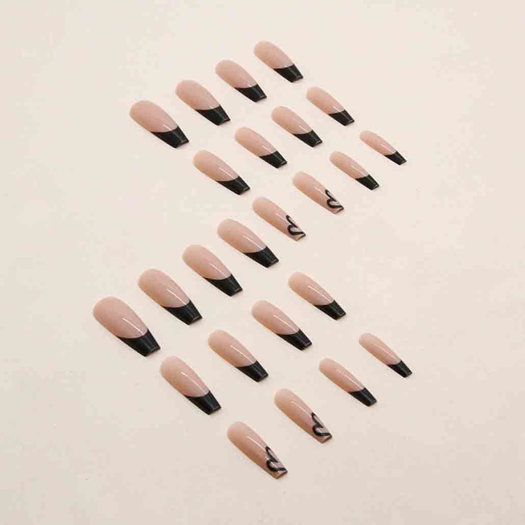 Black Press on Nails Artificail Extra Long, Coffin Fake Nails with LOVE Acrylic Full Cover Long Fake Nails with Design Nail Tips for Women&Girls,24PCS - Image 3