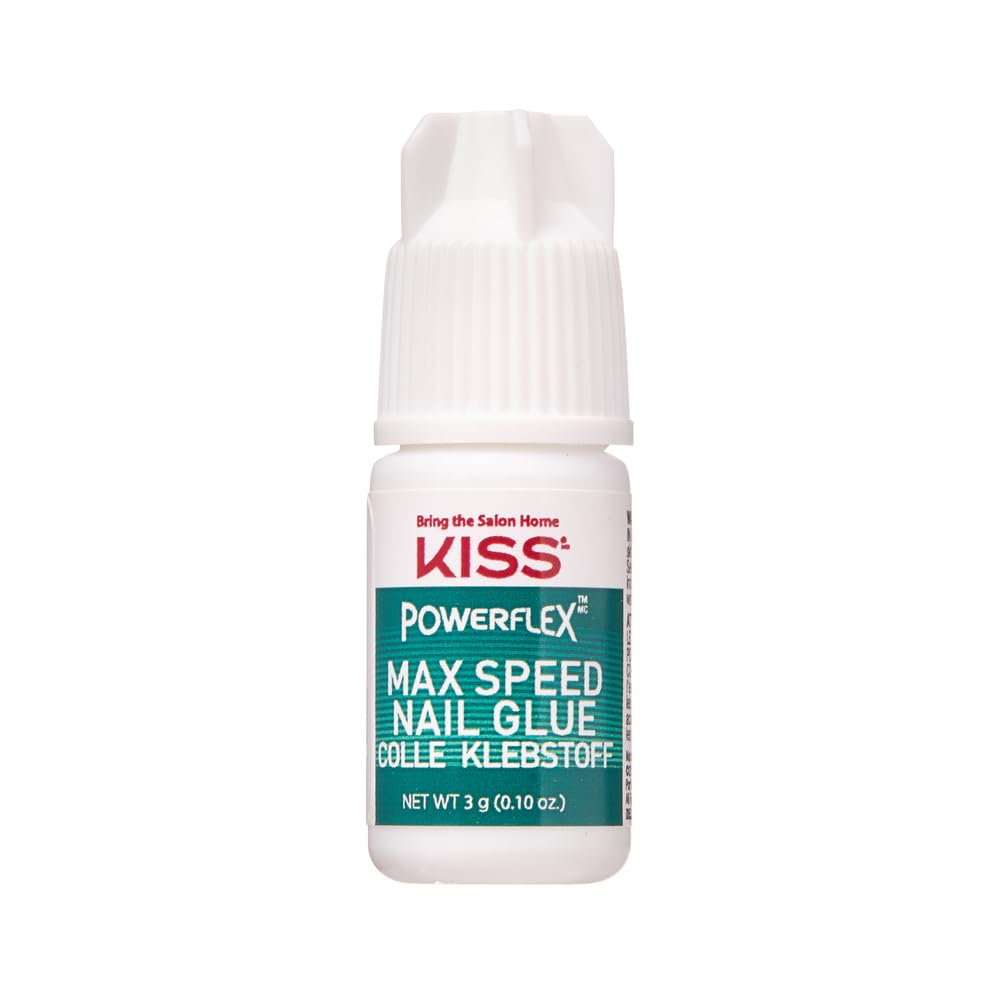 KISS PowerFlex Maximum Speed Nail Glue - Fast Drying Adhesive for Glue-On Nails & Repairs with Nozzle Tip Applicator, Ideal for Tips & Wraps, Net Wt. 0.10 oz (3g)