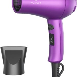 Wazor Compact 1000W Blow Dryer for Kids & Pour Painting Mini Travel Hair Dryer for RV, Ionic Lightweight Dryer with Concentrator, Cool Shot Button, Purple