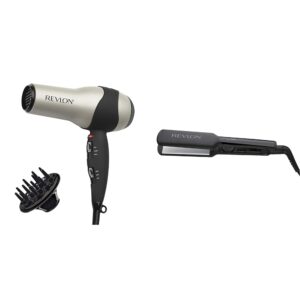 REVLON Turbo Hair Dryer | 1875 Watts of Maximum Shine, Fast Dry (Silver) & Smooth and Straight Ceramic Flat Iron | Fast Results, Smooth Styles (2 in)