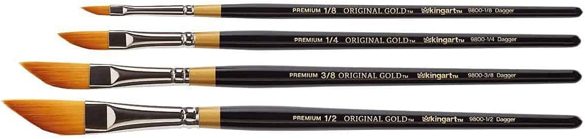 KINGART B-026 Premium 4 pc. Original Gold 9800 Series Dagger Striper Artist Brush Set, Synthetic Golden TaklonHair for Acrylic, Oil, Gouache Paint, Short Handle, 4 Sizes: 1/8", 1/4", 3/8", 1/2" - Image 3
