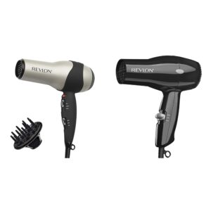 REVLON Turbo Hair Dryer | 1875 Watts of Maximum Shine, Fast Dry (Silver) & Compact Hair Dryer | 1875W Lightweight Design, Perfect for Travel, (Black)