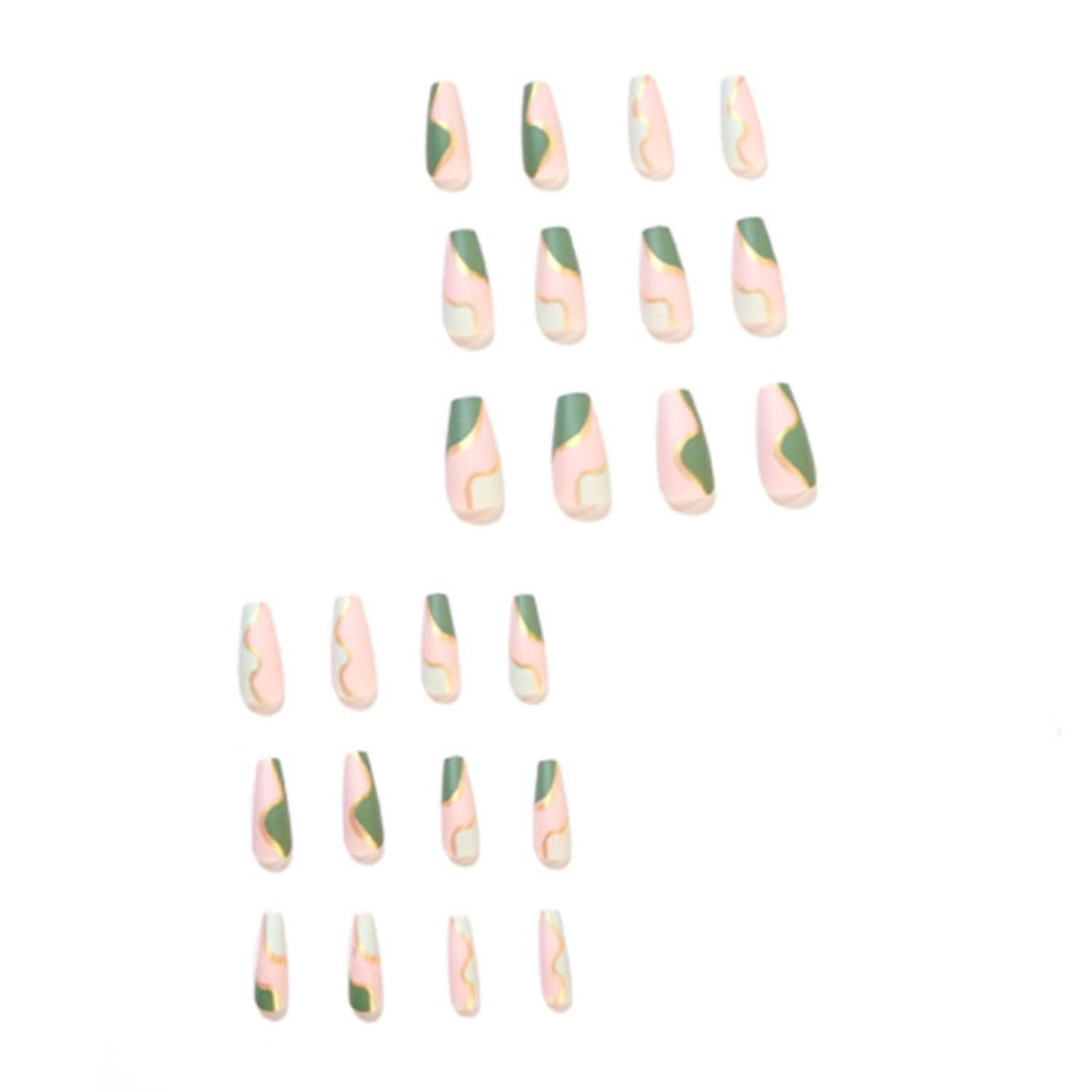 Long Press on Nails Square French Fake Nails Full Cover Nude Acrylic False Nails for Women and Girls 24PCS (Green Coffin) - Image 3