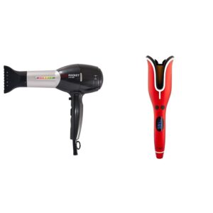 CHI Rocket Hair Dryer & Spin N Curl Ceramic Rotating Curler, Ruby Red. Ideal for Shoulder-Length Hair between 6-16” inches.