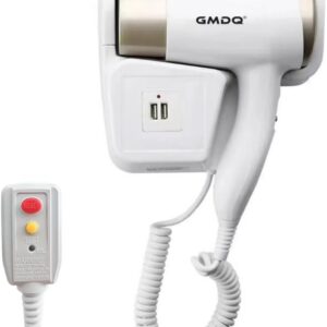 Wall Mounted Hair Dryer with USB Charging Port for Bathroom - 110V Professional Blow Dryer, Fast Drying Salon Motor & Dual Voltage Support, Includes Stand Rack, Screws+Adhesive