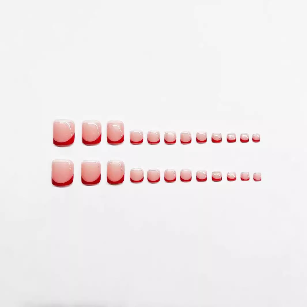 48 Piece Medium Square Red French Tip Acrylic Nail Kit with Heart Design for Women - Image 4
