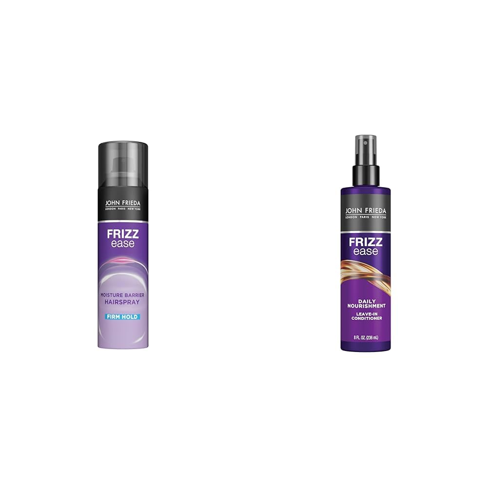 John Frieda Frizz Ease Moisture Barrier Firm Hold Hairspray & Daily Nourishment Leave-in Conditioner, Anti Frizz Hairspray 12 Oz & 8 Oz