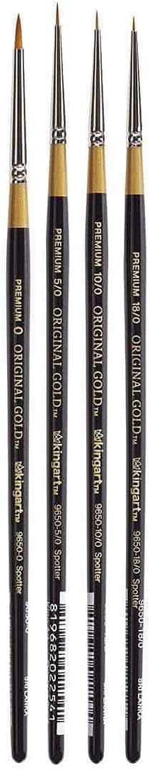 KINGART B-015 Premium 4 pc. Original Gold 9650 Series SPOTTER Artist Brush Set, Synthetic Golden Taklon Hair for Acrylic, Oil, Watercolor and Gouache Painting, Short Handle,4 Sizes: 18/0, 10/0, 5/0, 0