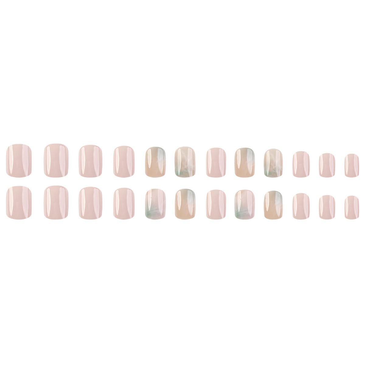 Ombre Press on Nails Short Squoval Fake Nails Marble False Nails with Design Pink Gradient Glue on Nails Full Cover Acrylic Stick on Nails Cute Oval Artificial Nails for Women Girls Manicure 24Pcs - Image 4