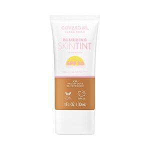 COVERGIRL Clean Fresh Blurring Skin Tint with SPF 30, 435 Medium Olive, Liquid Foundation, Soft Matte Finish, Smooths, Brightens, Blurs Pores, Mineral Sunscreen, Vegan Formula