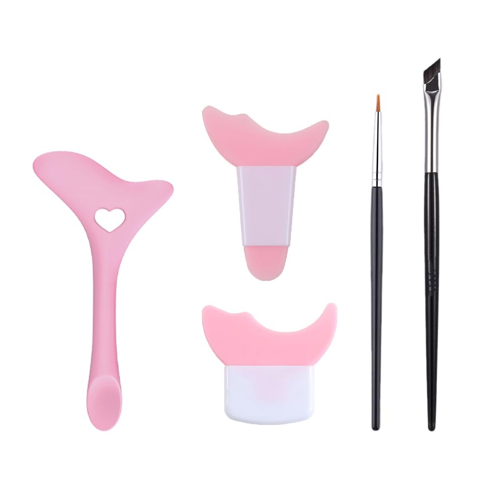 Eyeliner Stencils, 5Pcs Eyeliner Brush Set, Reusable Eyeliner Tool for Eyes Wing, Multifunctional Silicone Eyeliner Aid Mascara Shield, Beginners Friendly (Pink)