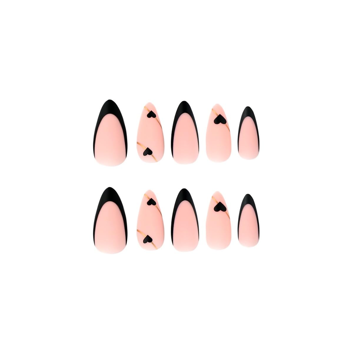 Black French Tip Press on Nails Almond Medium Fake Nails Heart False Nails with Gold Line Design Glue on Nails Reusable Acrylic Nails Full Cover Stick on Nails for Women Manicure 24Pcs - Image 5