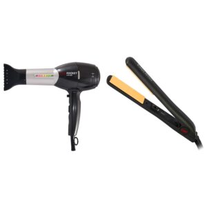CHI Rocket Hair Dryer & Original Ceramic Hair Straightener Flat Iron | 1 Inch Ceramic Floating Plates | Quick Heat Up | Analog On/Off Switch | Black
