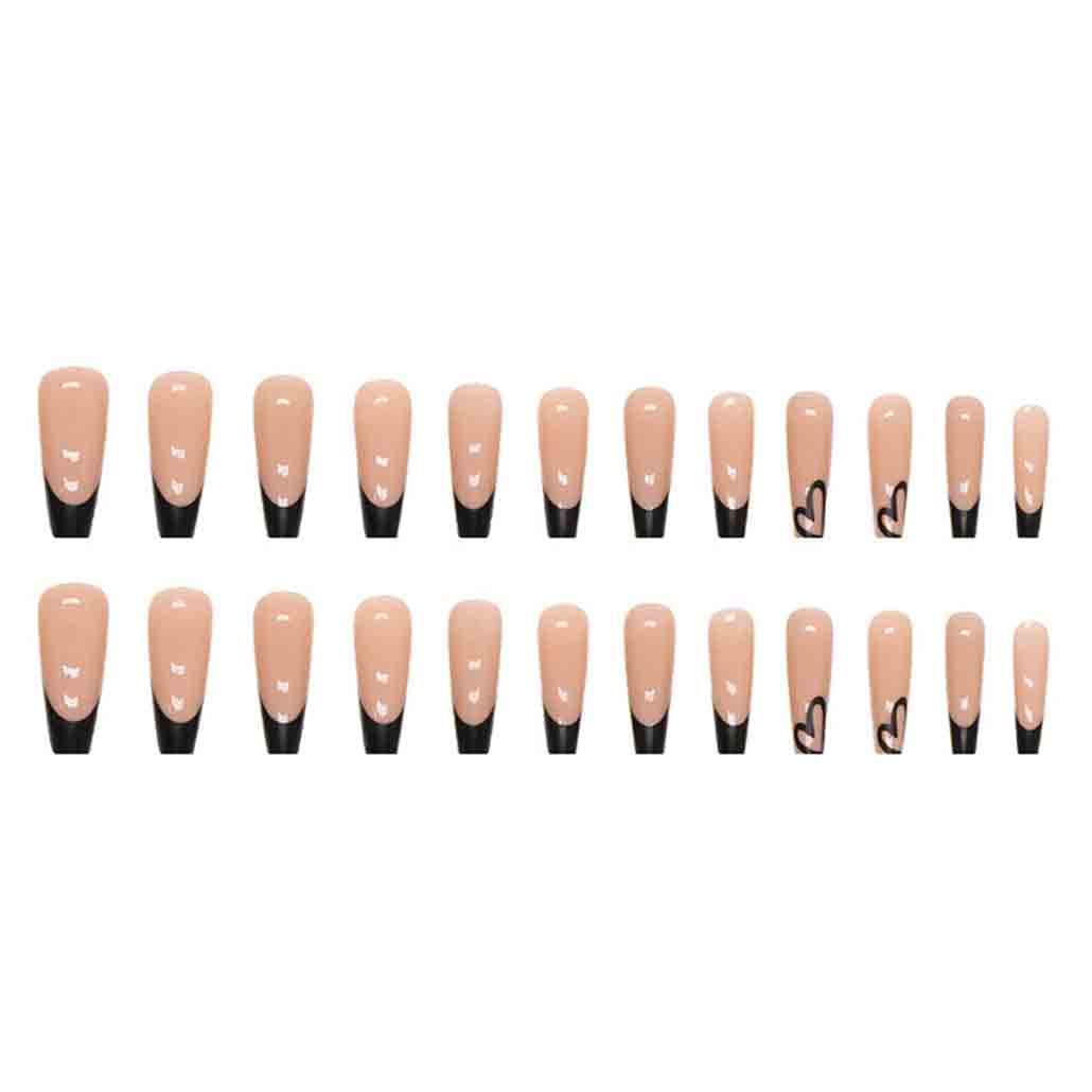 Black Press on Nails Artificail Extra Long, Coffin Fake Nails with LOVE Acrylic Full Cover Long Fake Nails with Design Nail Tips for Women&Girls,24PCS - Image 4