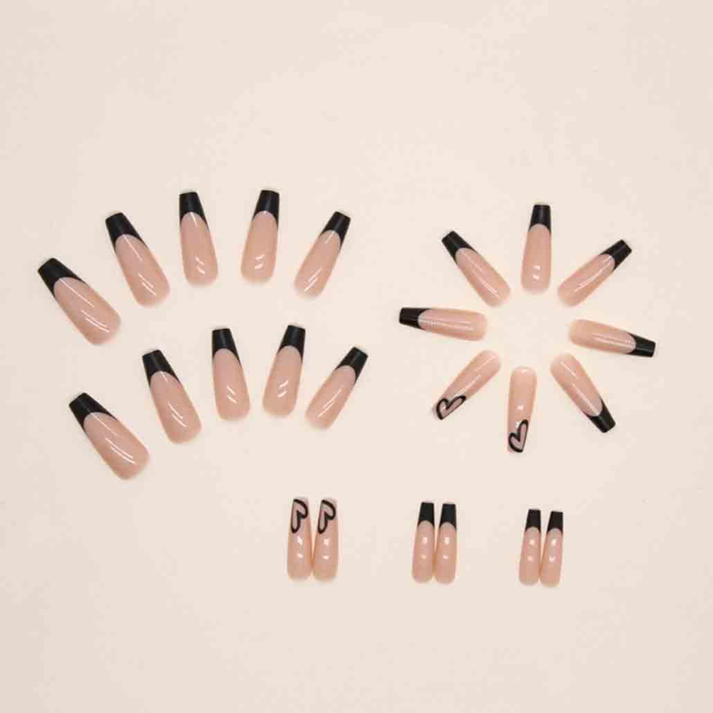 Black Press on Nails Artificail Extra Long, Coffin Fake Nails with LOVE Acrylic Full Cover Long Fake Nails with Design Nail Tips for Women&Girls,24PCS - Image 2