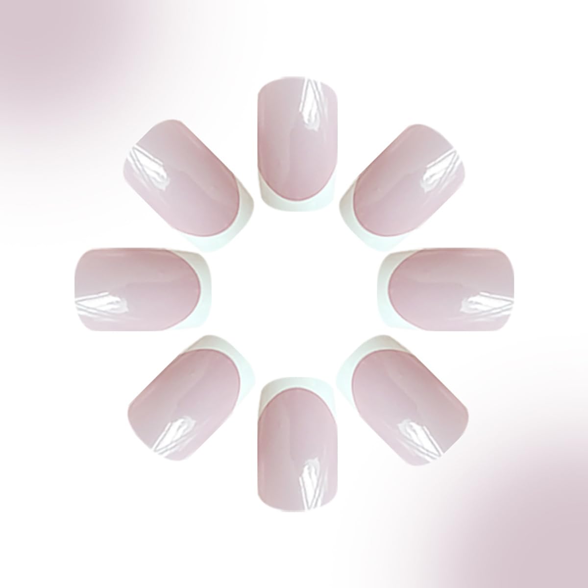 White French Tip Press on Nails Medium Square Fake Nails with Designs Nude Pink False Nails Glossy Full Cover Glue on Nails Cute Acrylic Stick on Nails for Women Manicure - Image 3