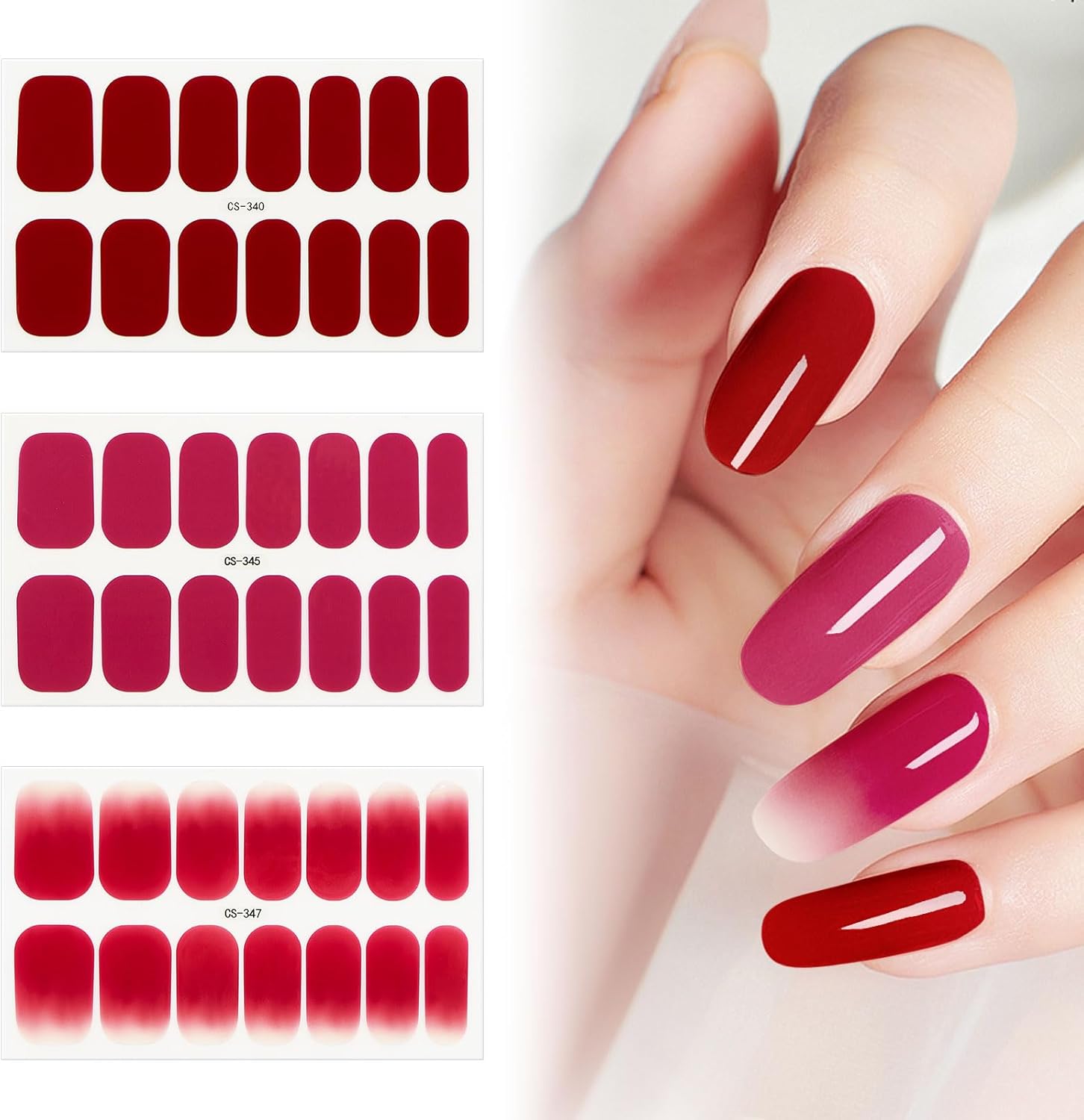 42 Pcs 3 Sheets Nail Stickers Wraps Polish Strips Gradient Stickers Glitter Self Adhesive DIY Art Decals Strips for Women Girls Acrylic Manicure Tips Decor with 1 Pcs Nail Files,Style1