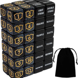 48 Pcs Abilities Keywords Counter Dice Black Shield MTG Dice Counters Bulk Buff Tokens D6 Dice Set for Magic The Gathering, MTG, TCG, Card Games Accessories