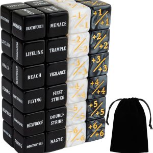 48 Pieces Abilities Keywords Counter Dice Black MTG Dice Counters Bulk Creature Stats Buff Tokens Dice Set for Magic The Gathering, MTG, TCG, Card Games Accessories