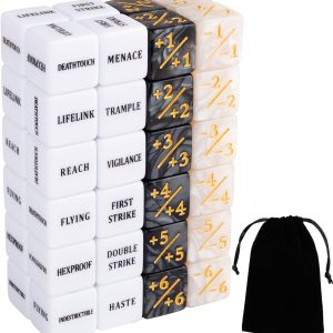 48 Pieces Abilities Keywords Counter Dice Plus One MTG Dice Counters Creature Stats Buff Tokens Dice Set for Magic The Gathering, MTG, TCG, Card Games Accessories