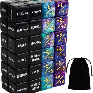 48 Pieces Keywords MTG Dice Counters Plus 1 Life Counter Dice Abilities Creature Stats Buff Tokens Dice Set for Magic The Gathering, MTG, TCG, Card Games Accessories
