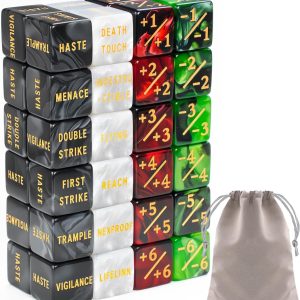48 Pieces MTG Counter Token Dice Counters Keyword Counters Life Counter Tokens Dice Buff Tokens Compatible with Magic Card Game Accessories CCG Creature Stats (Green&red)